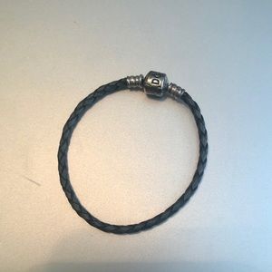Gray Pandora Braided Leather Bracelet